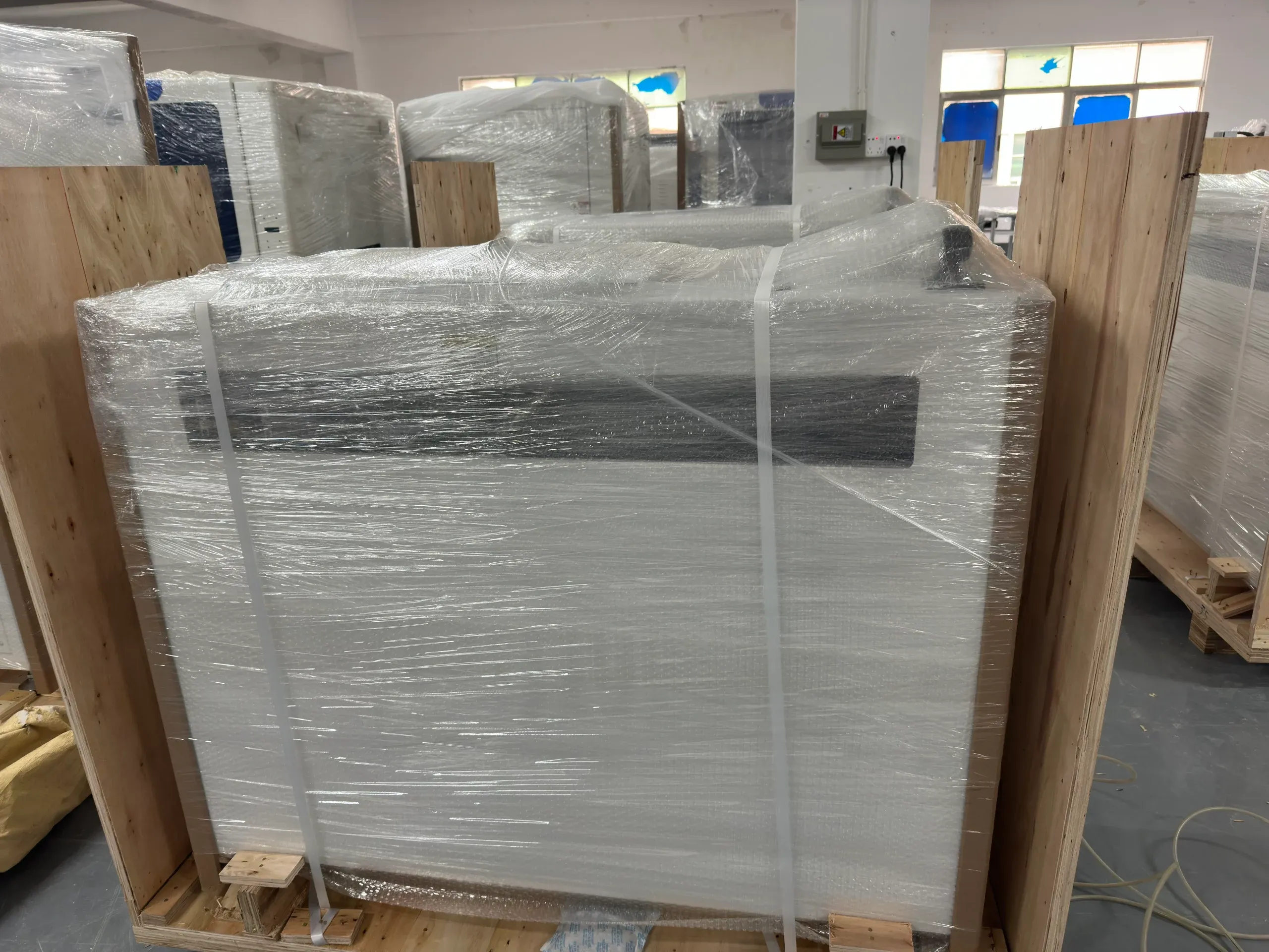 Industrial equipment loaded for international shipping