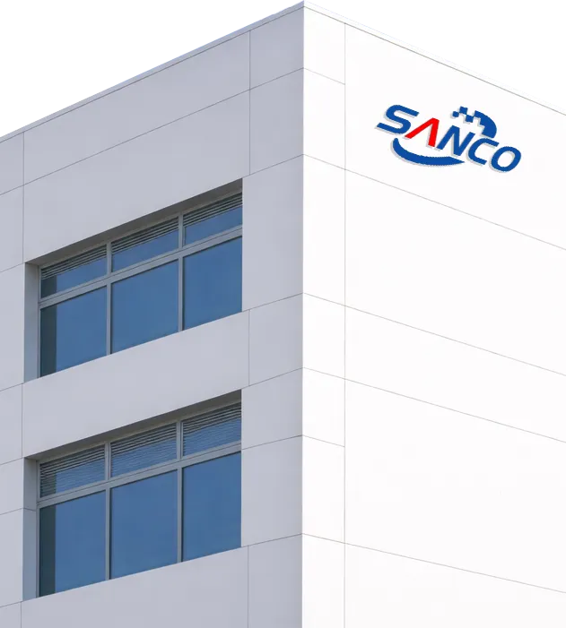 About Sanco – company logo and brand identity for precision dispensing equipment