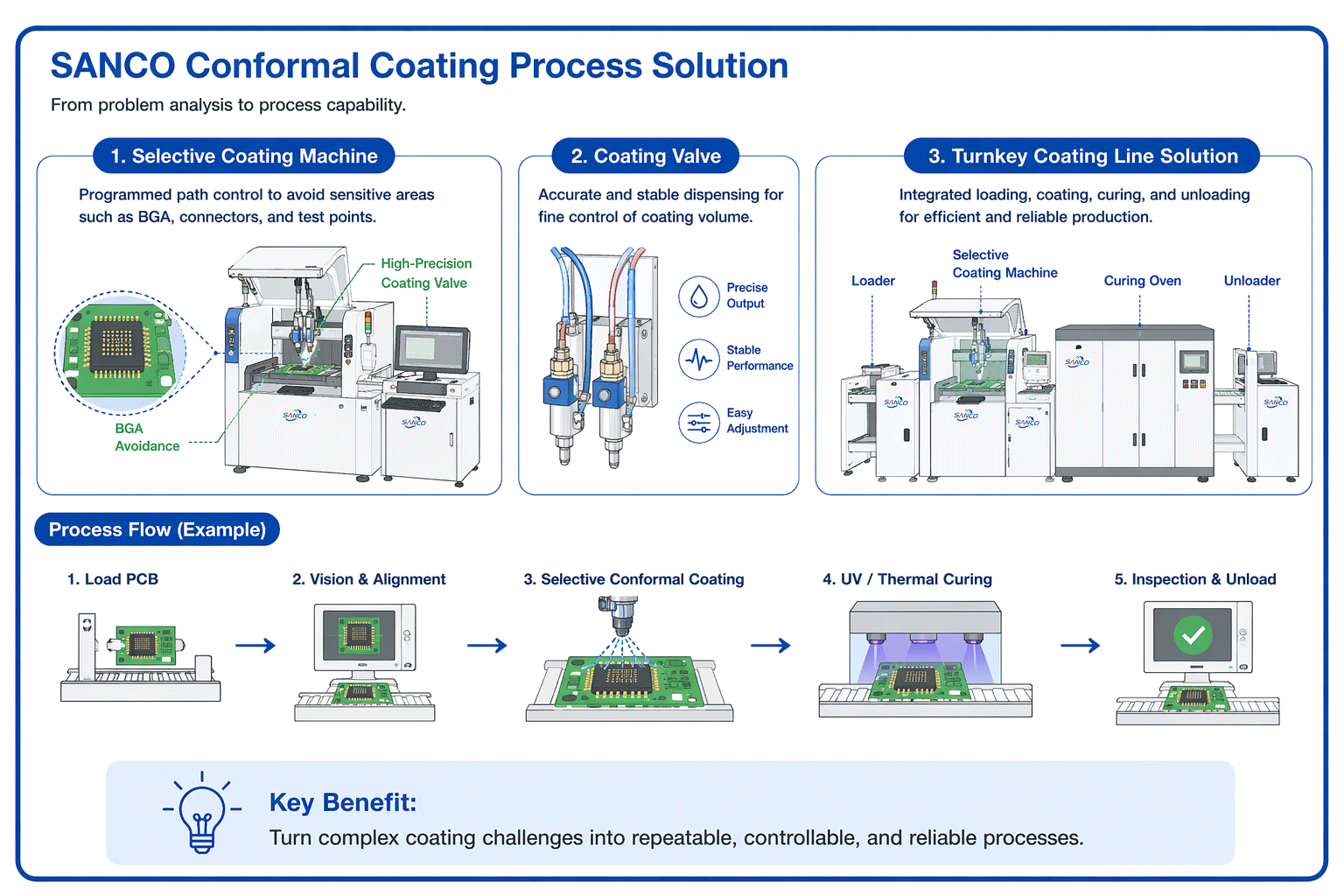 SANCO selective conformal coating process solution for PCBA protection
