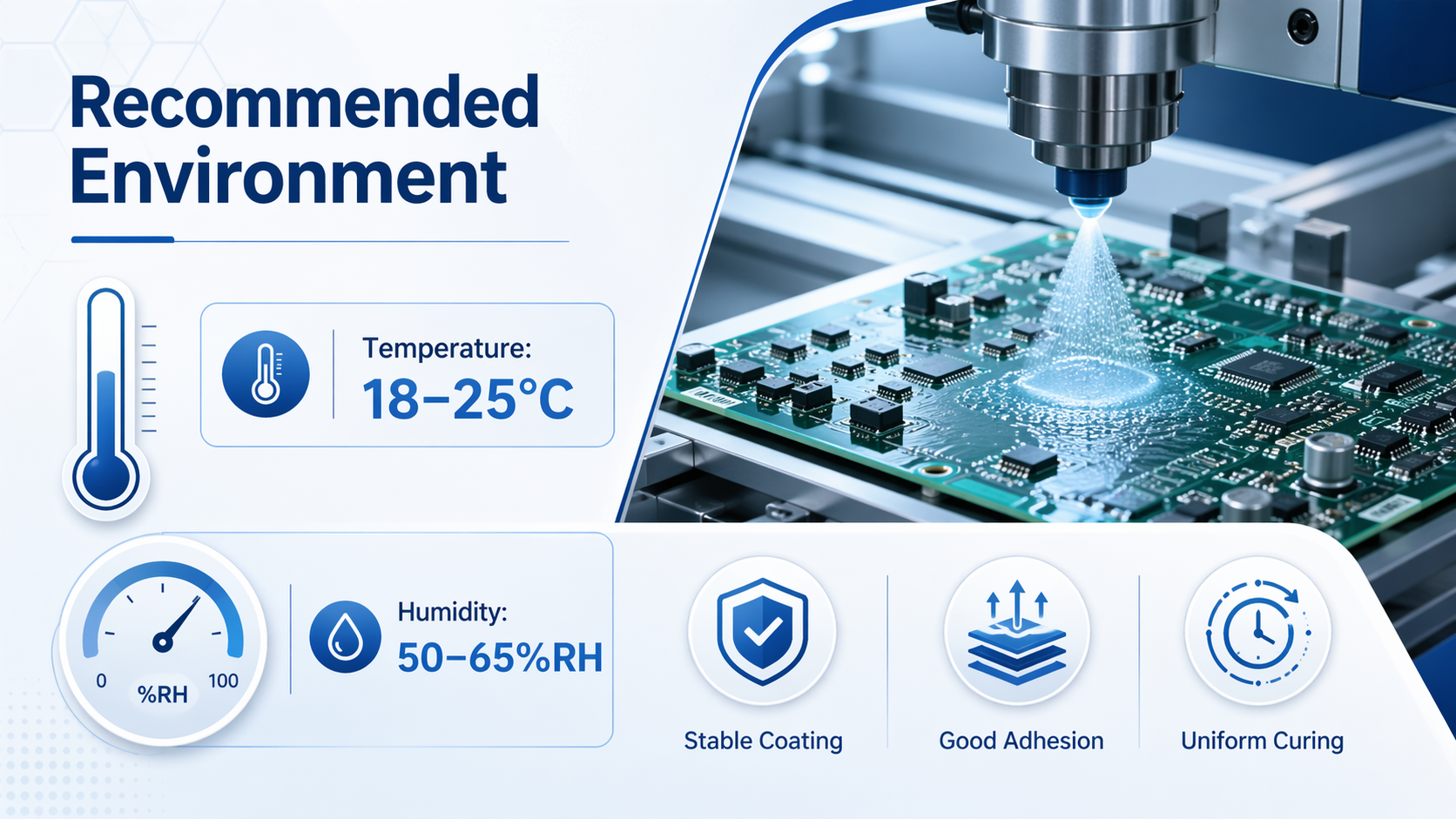Recommended temperature and humidity environment for conformal coating